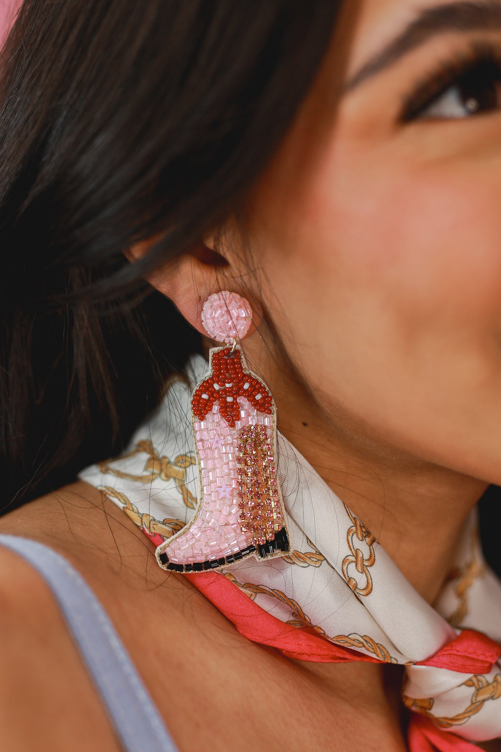 Rodeo Nights Fringe Boot Earrings In Light Pink