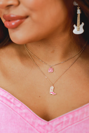 Rodeo Time Boot Necklace In Pink