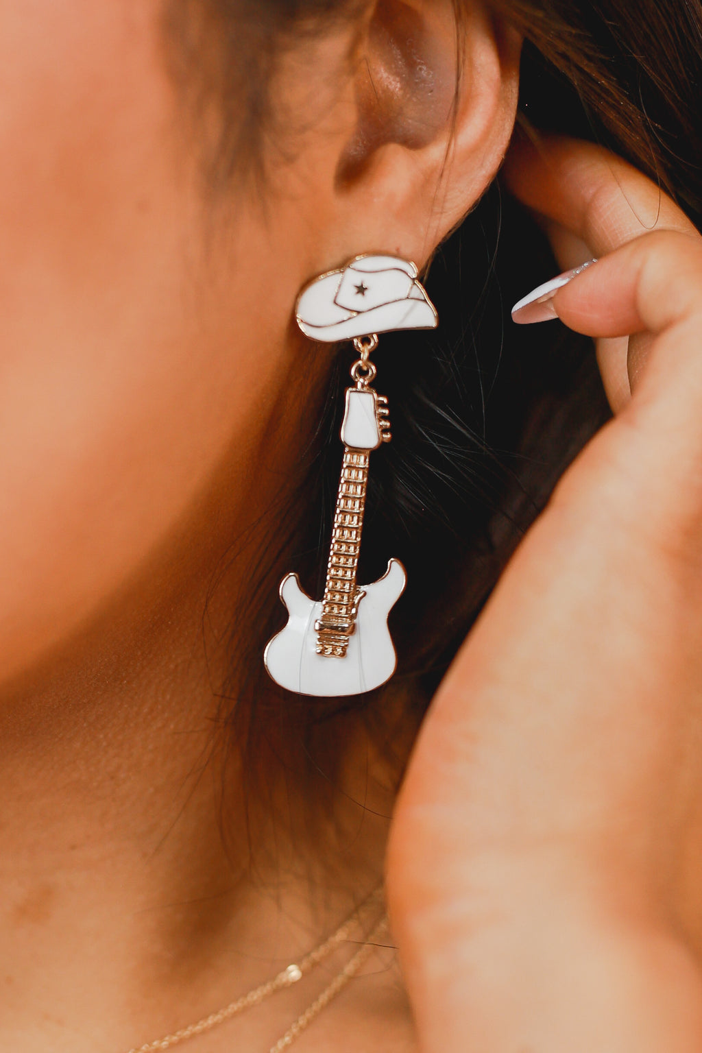Rockin' Guitar Drop Earrings In White