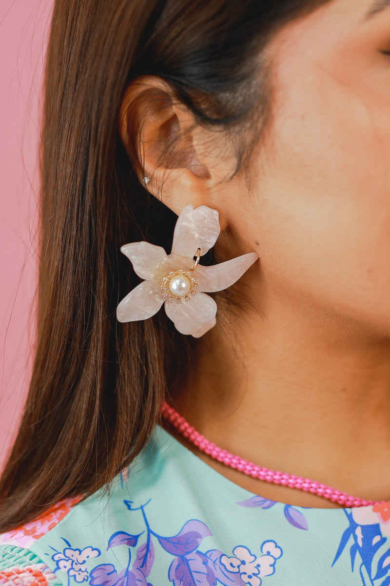 Petal & Pearl Bud Earrings In Soft Pink