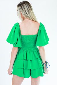 On Repeat Romper In Kelly Green