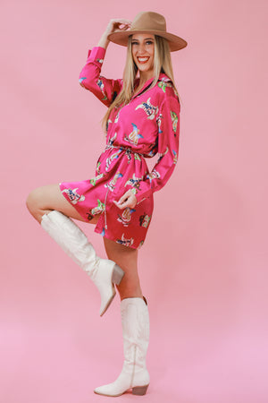 Stomping Grounds Satin Boot Dress In Fuchsia