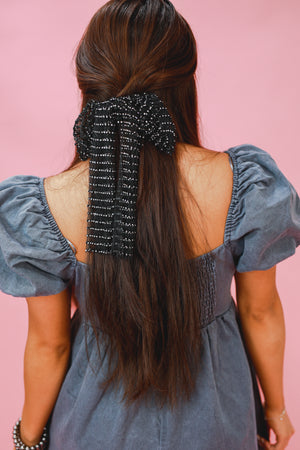 Girly Moment Mesh Hair Bow In Black