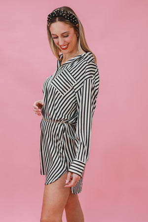 Moment In Time Stripe Shirt Dress In Black