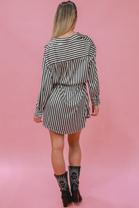 Moment In Time Stripe Shirt Dress In Black
