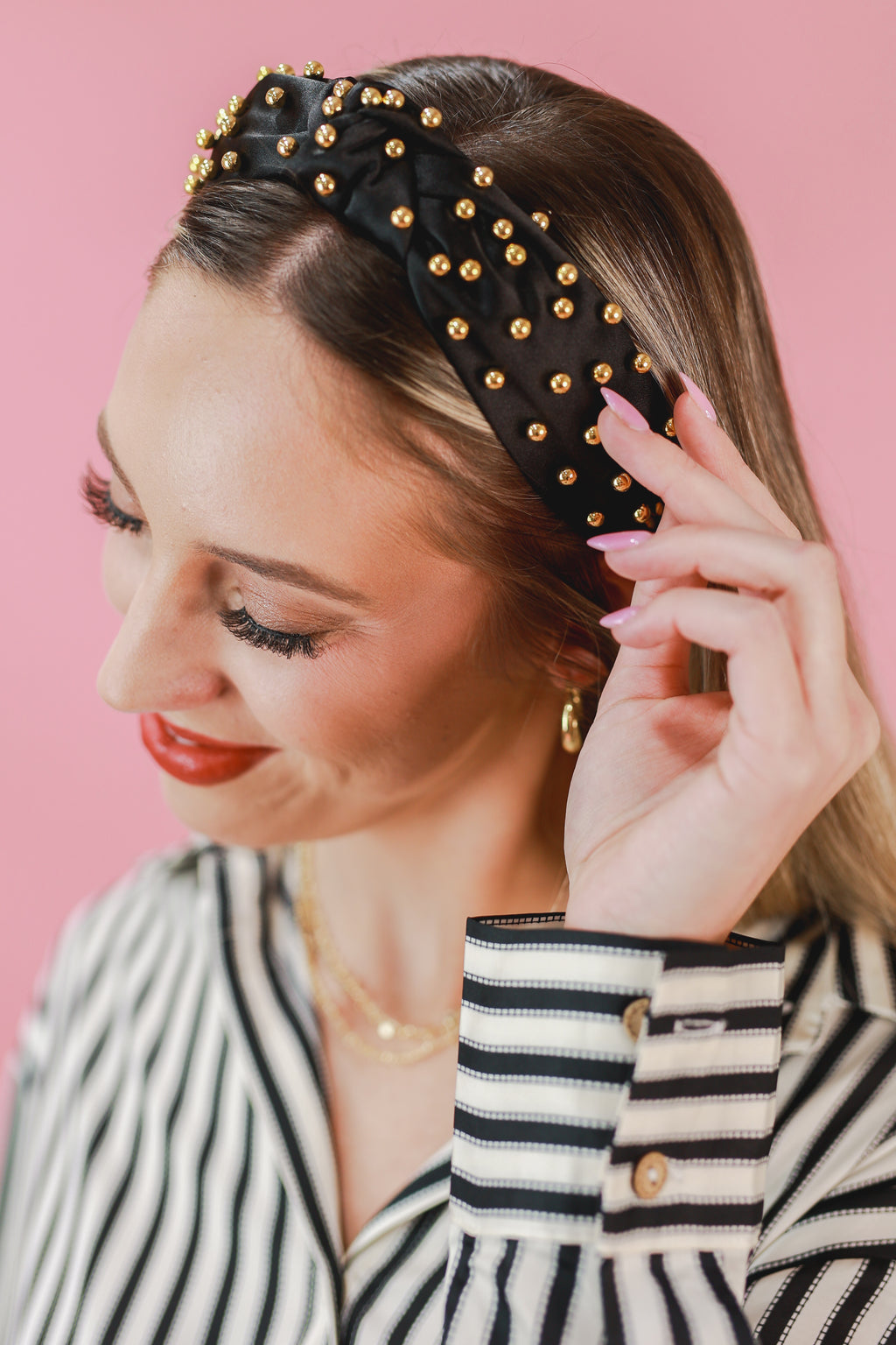 All Smiles Gold Studded Headband In Black