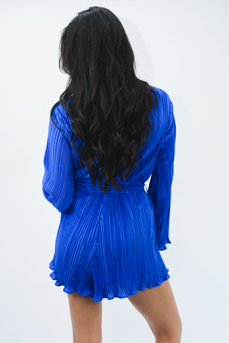 Magical Date Pleated Romper In Royal Blue