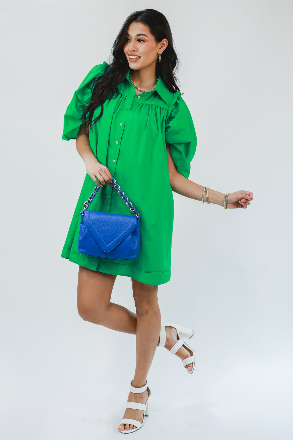 Spring Party Shift Dress In Kelly Green