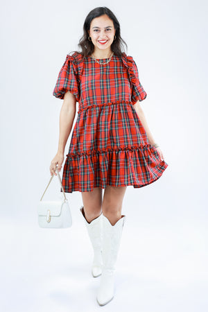 Girly Holidays Plaid Dress In Red