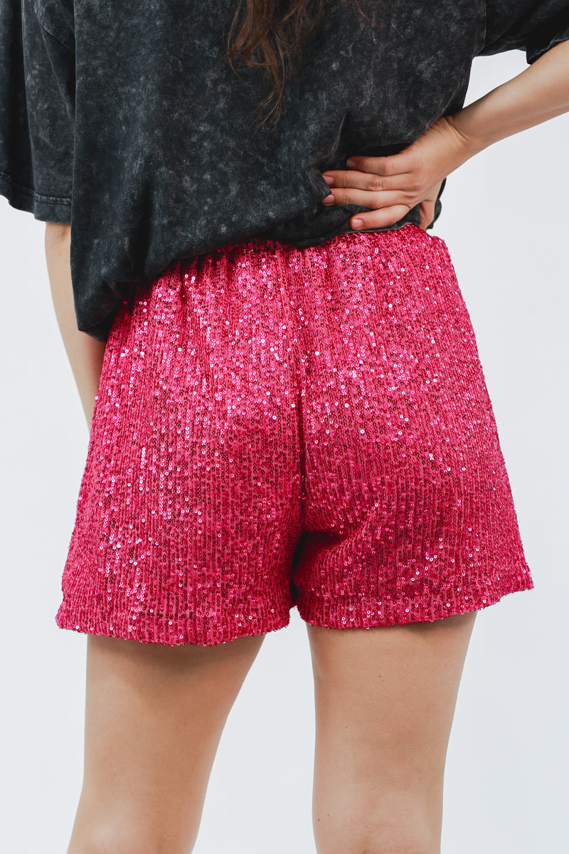 Sparkle Diva Sequin Shorts In Fuchsia