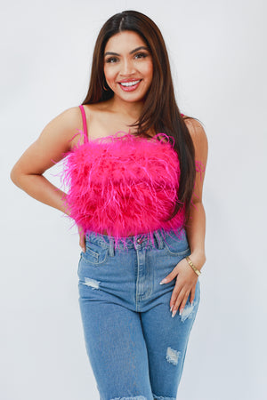 Red Carpet Feather Cami In Magenta