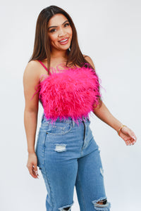 Red Carpet Feather Cami In Magenta