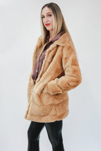 Wifey Material Faux Fur Jacket In Camel