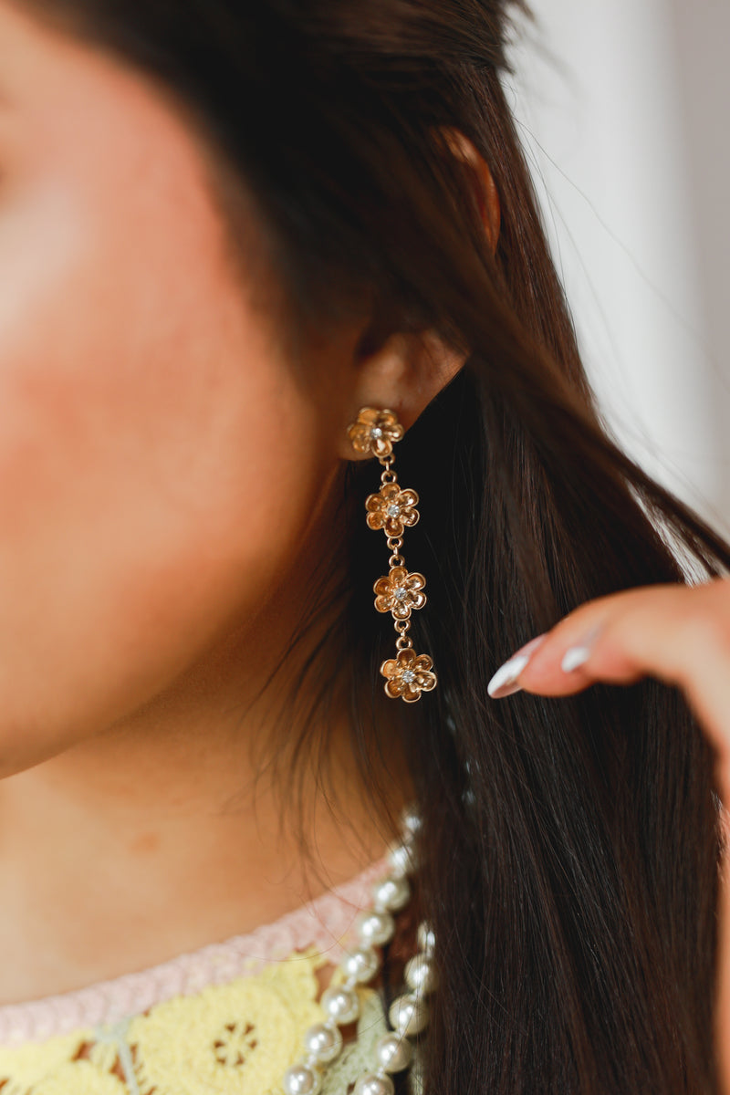 Tea Party Floral Drop Earrings In Gold