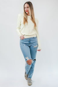 Classy Puff Shoulder Sweater In Ivory