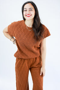 Comfort Days Quilted Short Top In Rust