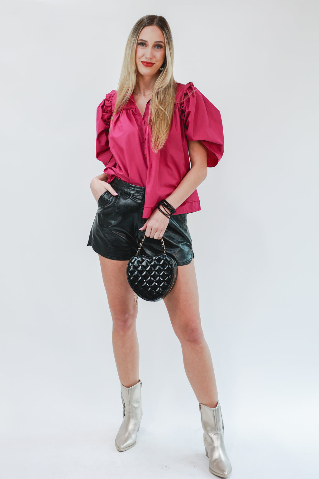 The Victoria Faux Leather Shorts In Black