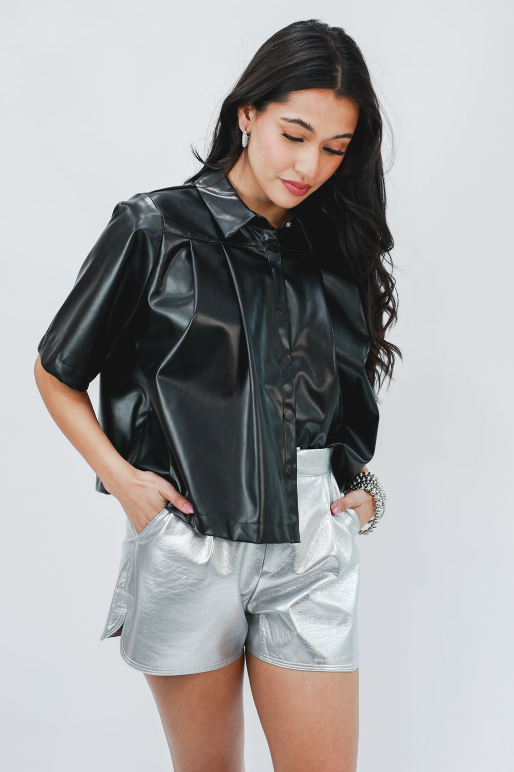 Trending All Year Faux Leather Top In Black