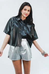 Trending All Year Faux Leather Top In Black