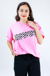 Howdy Checkered Tee In Pink