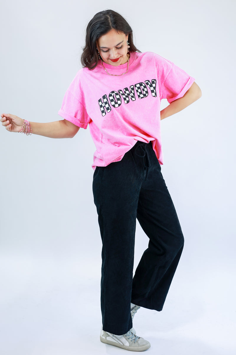 Howdy Checkered Tee In Pink