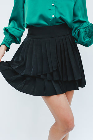 Never Doubt Pleated Satin Skirt In Black