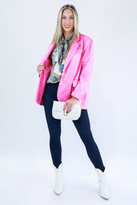 Bossy Beauty Faux Leather Blazer In Pink