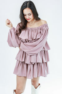 Dancing Queen Tiered Dress In Dusty Mauve by Mable