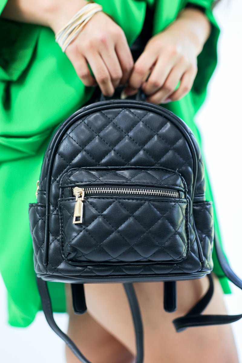 Uptown Promise Quilted Mini Backpack In Black