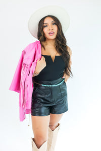 The Emily Faux Leather Shorts In Black