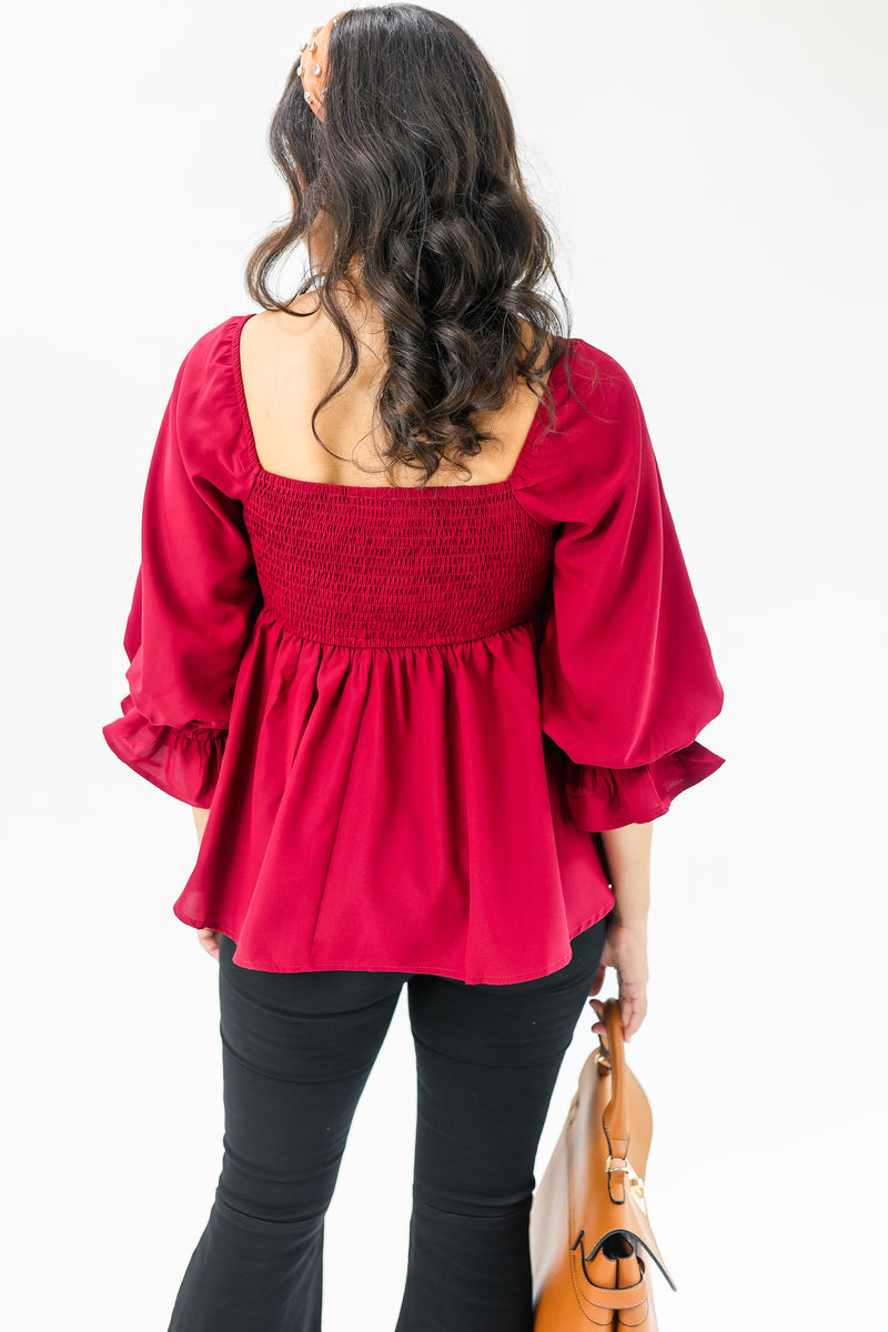 Here For The Season Top In Burgundy