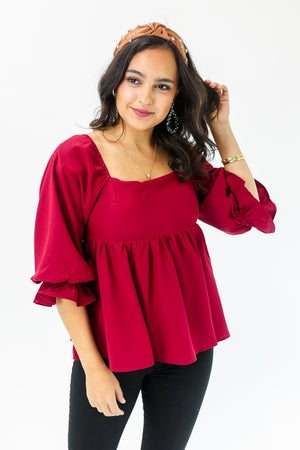 Here For The Season Top In Burgundy