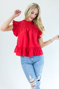 Big Dreams Pleated Shift Top In Red