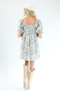 Talk Of The Town Floral Dress In Light Gray