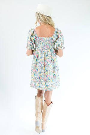 Talk Of The Town Floral Dress In Light Gray