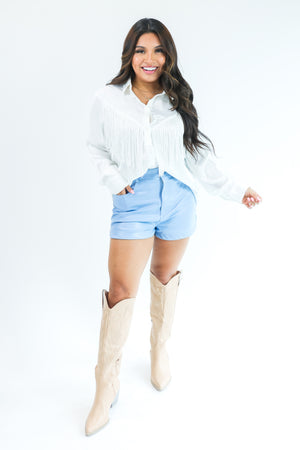 Rodeo Nights Fringe Button Up In White