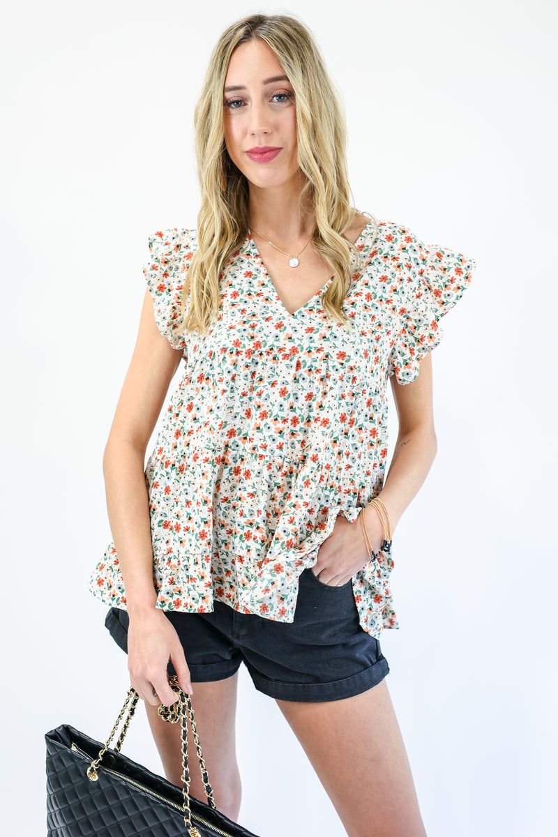 Blooming Details Floral Top In Ivory