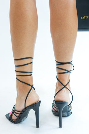 The Natalie Lace-Up Heels In Black