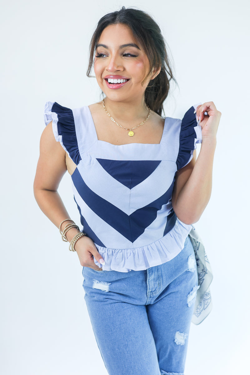 Quite The Charmer Smocked Tank In Navy