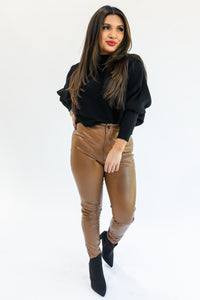 The Leah Faux Leather Pants In Camel