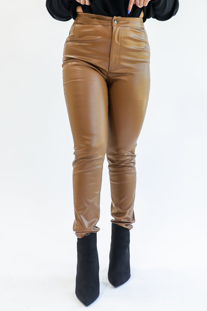 The Roma High Waist Faux Leather Pants In Camel • Impressions Online  Boutique