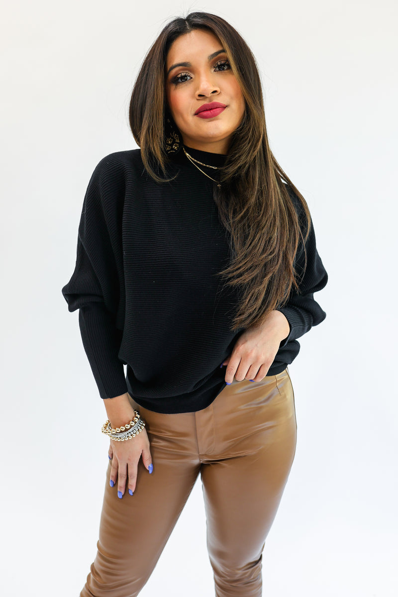 Only Truth Ribbed Dolman Sweater In Black