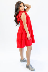 Favorite Babe Ruffle Dress In Red