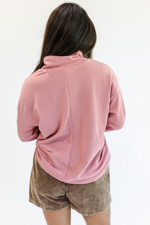 Day At The Cafe Ribbed Top In Mauve