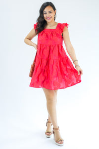 Summer Approved Textured Flower Dress In Red