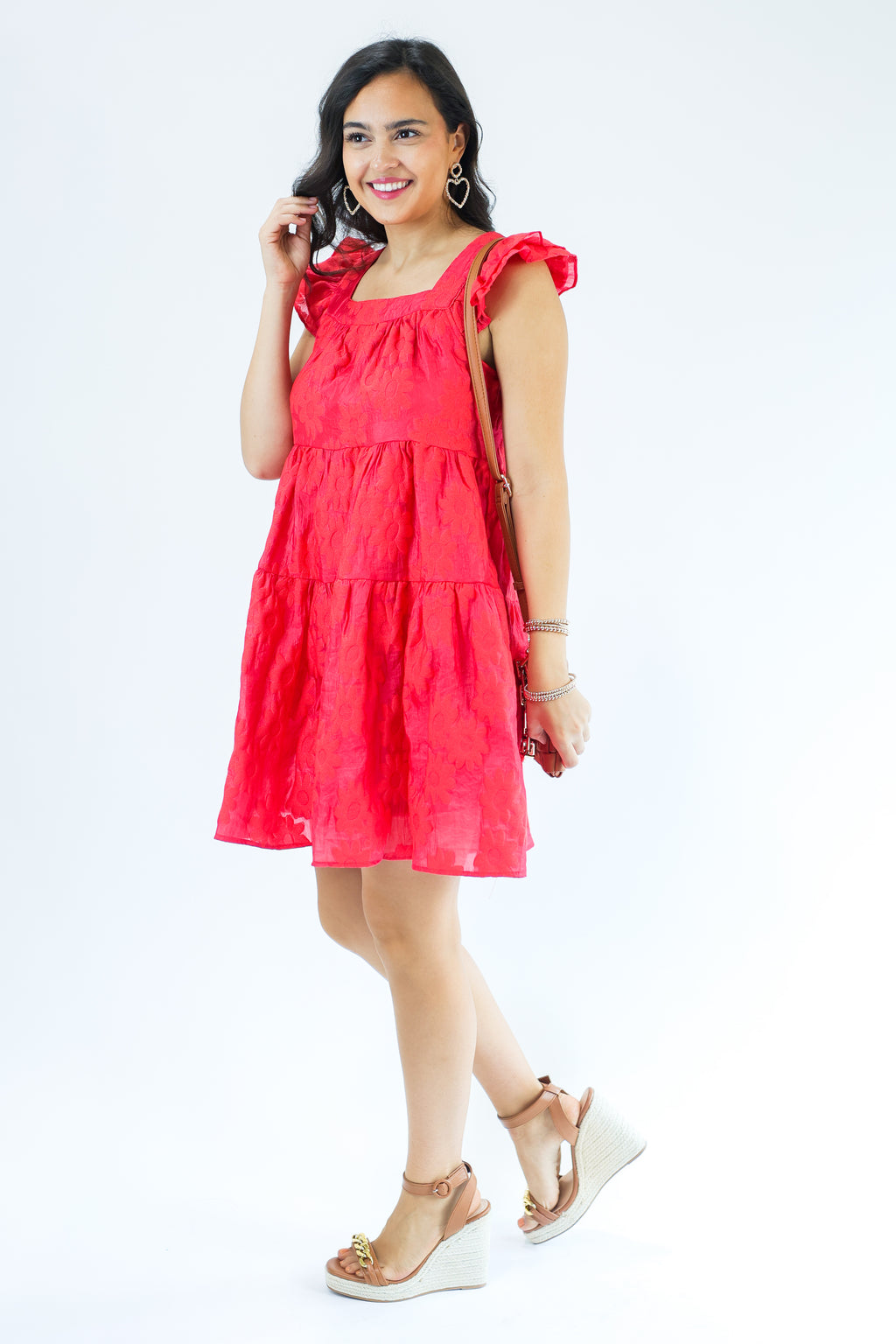Summer Approved Textured Flower Dress In Red