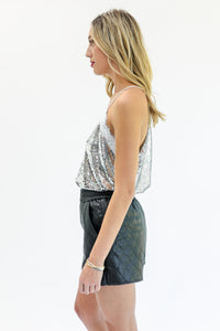 Ritzy Statement Sequin Tank In Silver