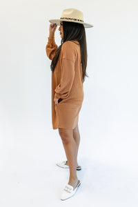 Easy Days Waffle Tee Dress In Camel