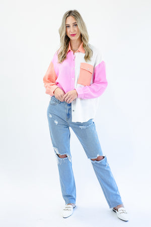 Spring Fever Color Block Top In Pink
