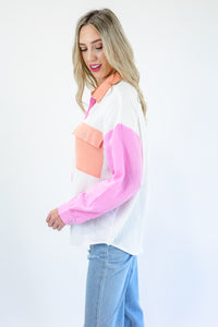 Spring Fever Color Block Top In Pink